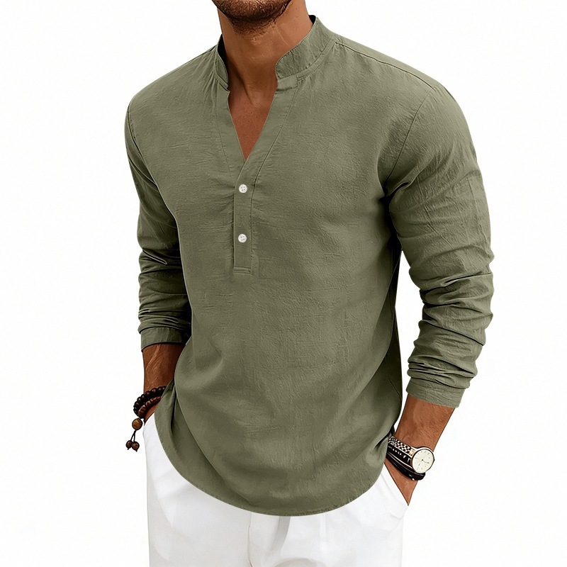 Men's Casual Breathable V-Neck Long-Sleeve T-Shirt - Image 9