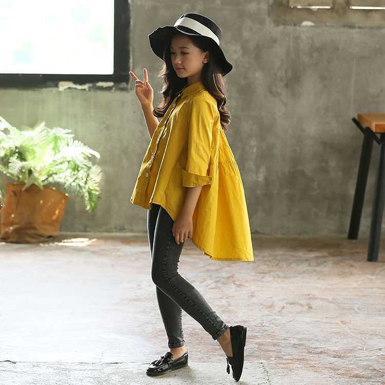 Girls' Big Kids Loose Fashionable Tops Korean Style Shirts Big Kids' Swallowtails - Image 7