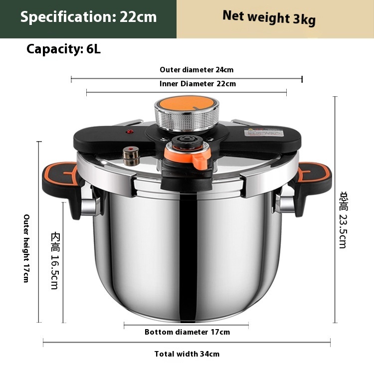 Stainless Steel Pressure Cooker 6L Household Thickened Explosion-proof Pressure Cooker Three-speed Stew Energy-saving Pot - Image 9