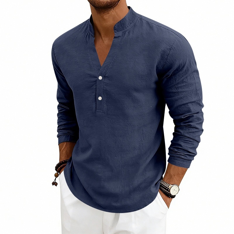 Men's Casual Breathable V-Neck Long-Sleeve T-Shirt - Image 7