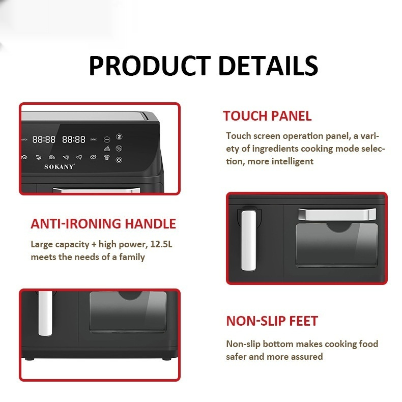 SOKANY10060 AIR FRYER Household 125L Healthy FRYER Visualization Double Pot FRYER AIR FRYER - Image 2