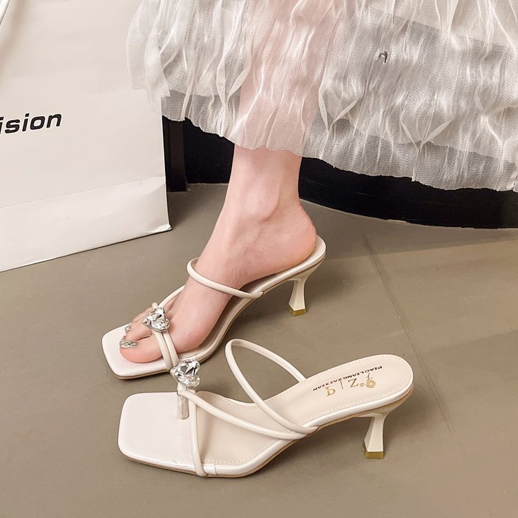 High Heels Versatile, Niche French Fashion, Bow Tie, Thick Heel Slippers, Women's Sandals