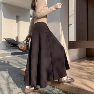 Vintage Coffee-colored Thick Woolen Skirt For Women
