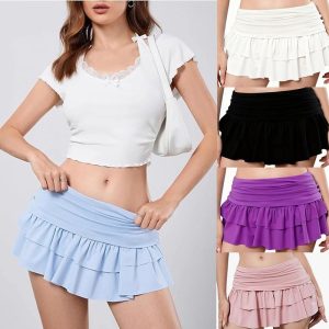 Korean-style Minimalist Pleated Short A-line Skirt With A Zipper Perfect For Summer Sporty And Sexy