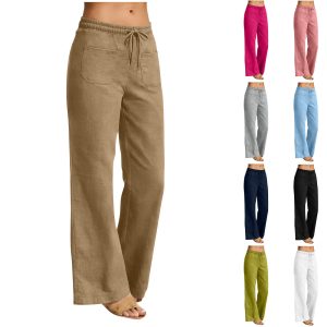 Fashionable Casual Loose Fit Comfortable Solid Color Straight Leg Pants With Pockets Wide Leg Long Trousers