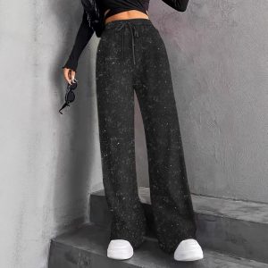Shimmering Studded Drawstring Pants With Elaborate Rhinestone Detailing