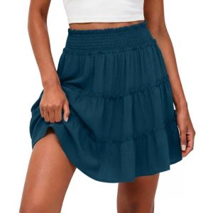 Womens Casual High-Waisted Ruffled Multi-Layer Short Culotte Skirt