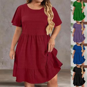 Stylish Casual Round-neck Plus-size Womens Short-sleeve Dress