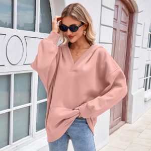 Solid-color Pocketed Long-sleeve Hooded Sweatshirt Jacket