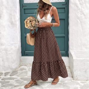 European And American-style Brown Polka-dot Summer Skirt