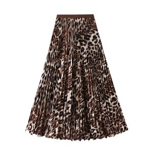 Retro Leopard-print Pleated Midi Skirt